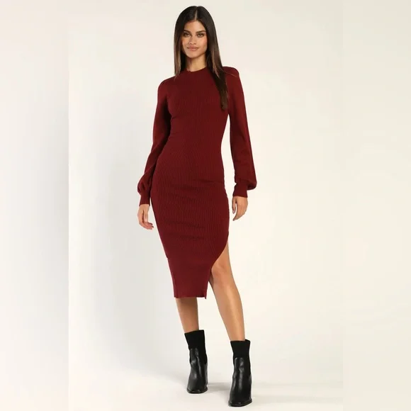 burgundy long sleeve sweater dress Maroon Sweater Dress – Indigo & Birch main image 1